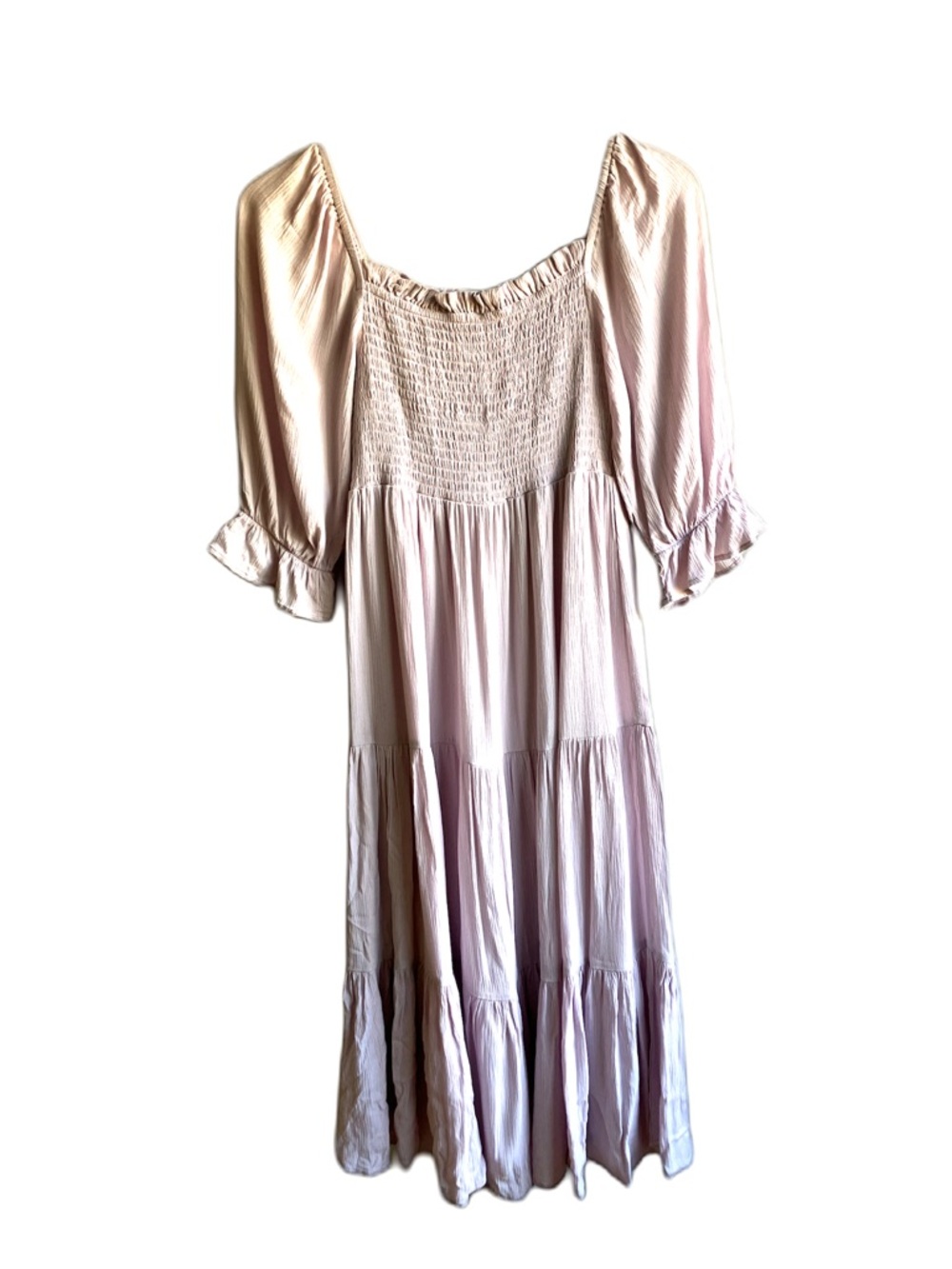 OAK + FORT Smocked Midi Dress Size XS Purple Pastel Tiered Ruffles Wedding Guest - Picture 6 of 10